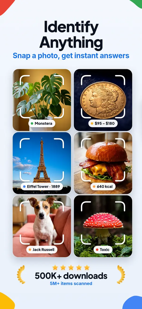 Lens AI app screen: identify anything from a photo
