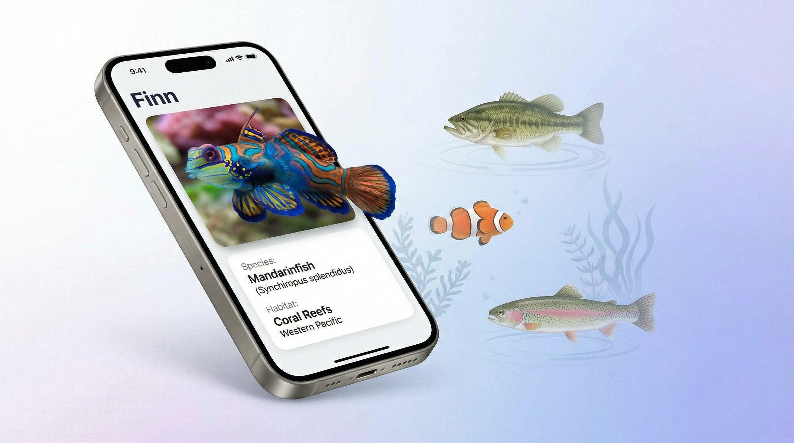 AI fish identifier app on iPhone analyzing a fish photo and returning species name and habitat